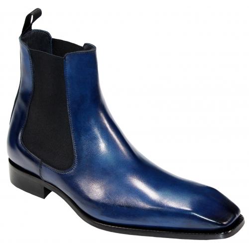Duca Di Matiste "Empoli" Blue Genuine Italian Calfskin Ankle Boots.